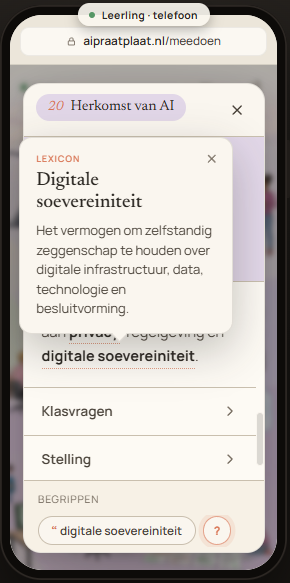 Lexicondefinitie op de telefoon van een deelnemer